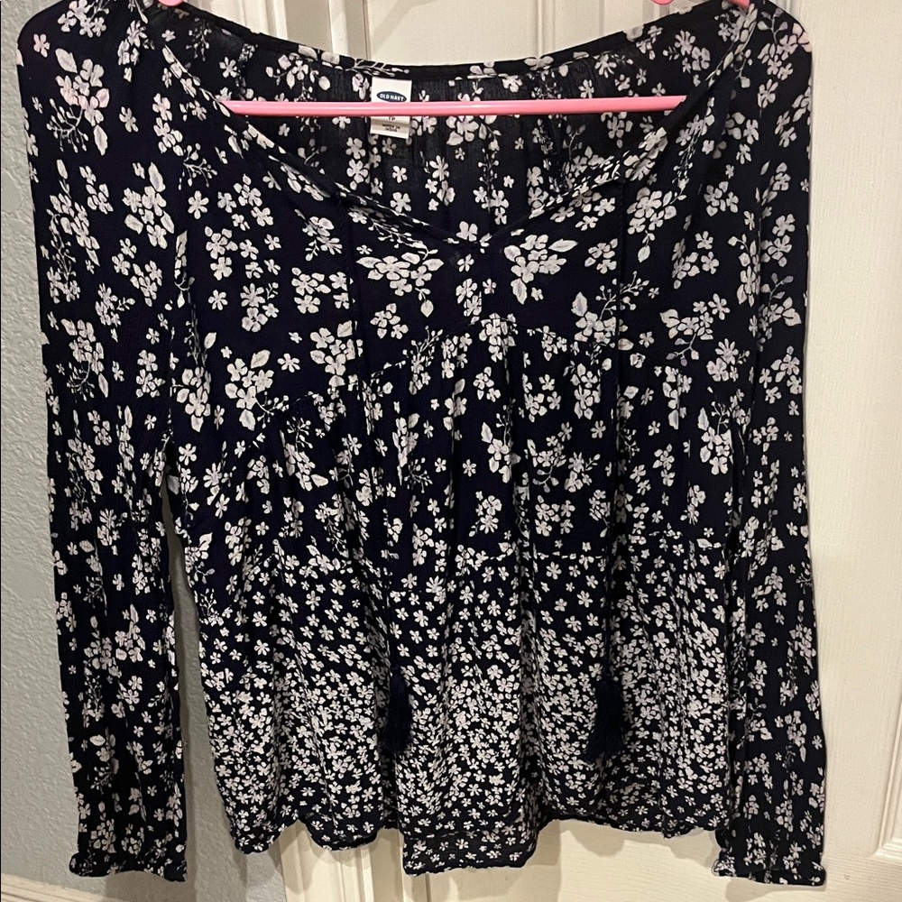 Old Navy Dark Blue Floral Print Blouse